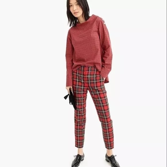 J. Crew Jewel Button Funnel Neck Plaid Shirt Size 6 - Picture 2 of 6